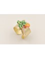 Anillo dorado mate con  burruño bolitas verde opac