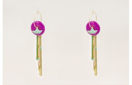 Pendientes aro mediano con disco cuarzo morado, ba