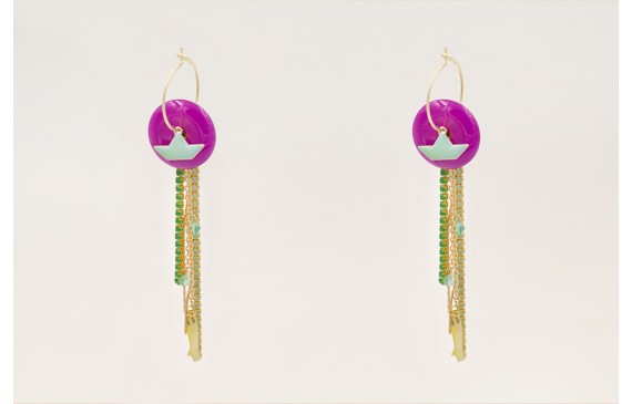 Pendientes aro mediano con disco cuarzo morado, ba