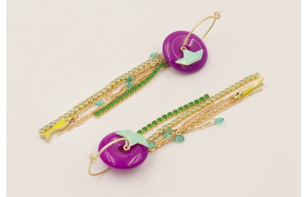 Pendientes aro mediano con disco cuarzo morado, ba