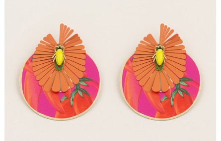 Pendientes flor pétalos coral colgante disco pimie