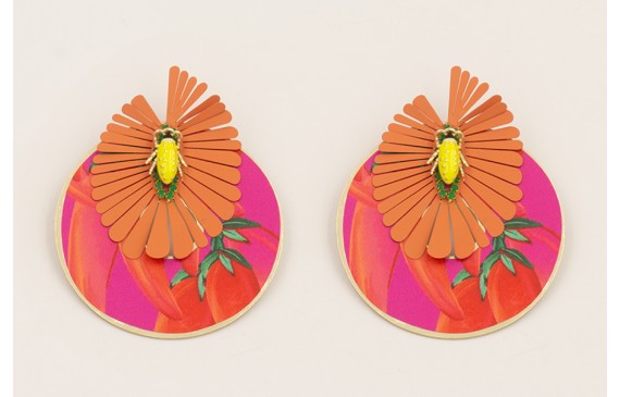 Pendientes flor pétalos coral colgante disco pimie