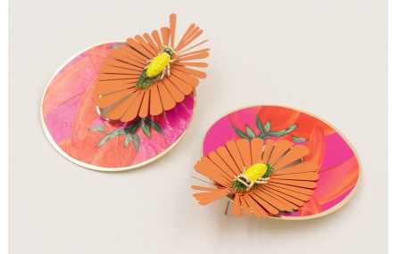 Pendientes flor pétalos coral colgante disco pimie