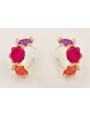 Pendientes aro 3 flores con flores de seda natural