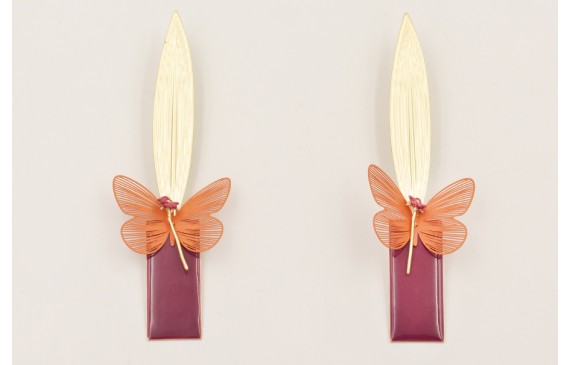 Pendientes hoja alargada dorada mate colgante rect