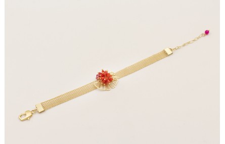 Pulsera cadena malla con burruño tubitos coral, fl