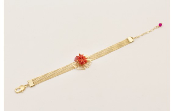 Pulsera cadena malla con burruño tubitos coral, fl