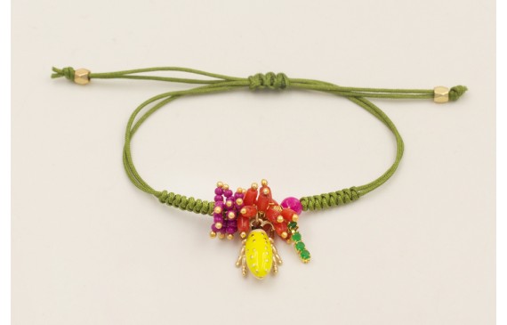 Pulsera hilo verde oliva con nudo serpiente, burru