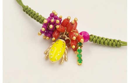 Pulsera hilo verde oliva con nudo serpiente, burru