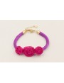 Pulsera seda natural rellena morada con 3  flores 