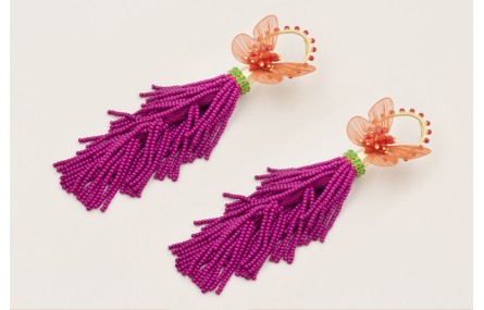 Pendientes fleco abalorio cardenal con mariposas n
