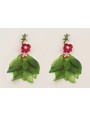 Pendientes lagarto verde, flor esmaltada frambrues