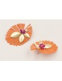 Pendientes flor pétalos esmaltado coral con ramill