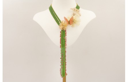 Collar cadena strass verde con mariposa naranja, f