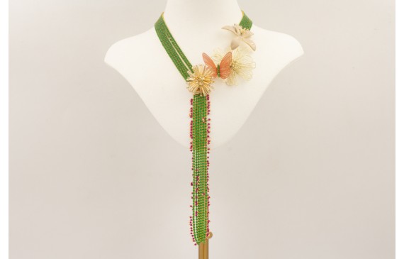 Collar cadena strass verde con mariposa naranja, f