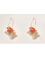 Pendientes aro pequeño flor resina coral, hoja res