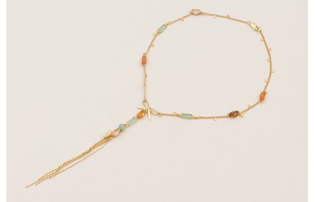 Collar cadena chapitas dorada mate con cabujones d