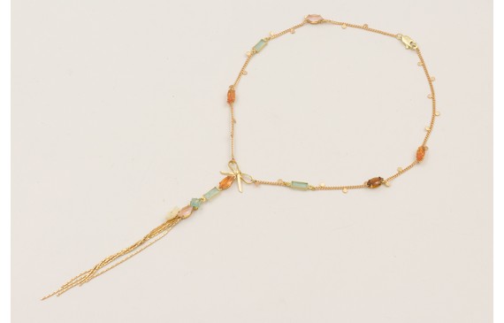 Collar cadena chapitas dorada mate con cabujones d