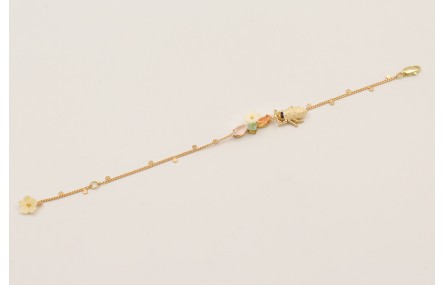 Pulsera cadena chapitas dorada mate con cabujones 