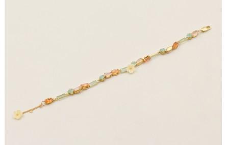 Pulsera cadena chapitas dorada mate con cabujones 