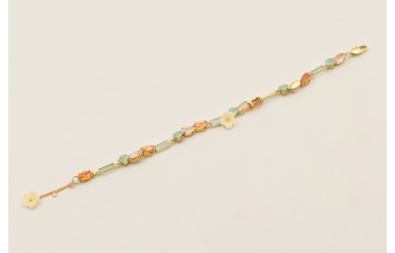 Pulsera cadena chapitas dorada mate con cabujones 