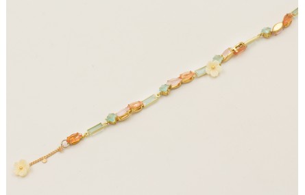 Pulsera cadena chapitas dorada mate con cabujones 