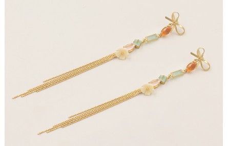 Pendientes lazada con cabujones de cristal colores