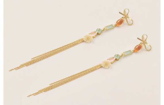 Pendientes lazada con cabujones de cristal colores