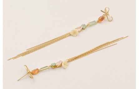 Pendientes lazada con cabujones de cristal colores