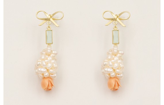 Pendientes lazada con entrepieza cristal agua oro 