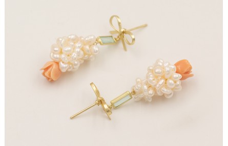 Pendientes lazada con entrepieza cristal agua oro 