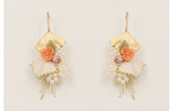 Pendientes semi ovalado con brillos, colgnte rama 