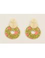 Pendientes discos rayados esmalte beige con colgan