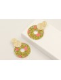 Pendientes discos rayados esmalte beige con colgan