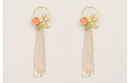 Pendientes aro rama dorada mate con fleco de caden