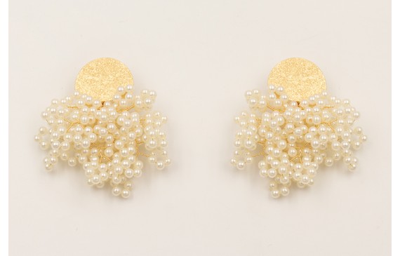 Pendientes perno semi disco satinado con ramas de 