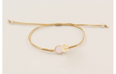 Pulsera hilo dorado con nudo serpiente, brillo ros