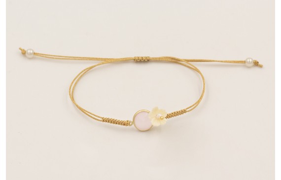Pulsera hilo dorado con nudo serpiente, brillo ros