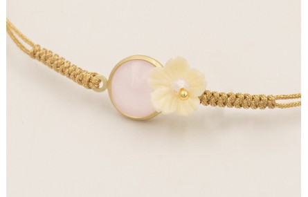 Pulsera hilo dorado con nudo serpiente, brillo ros