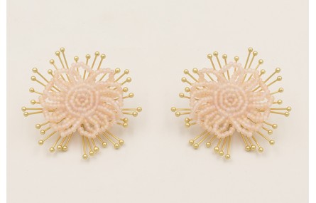 Pendientes sol destelleante dorado mate con flor a