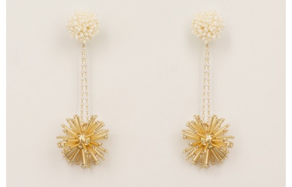 Pendientes cadena micro perla con bola estrella de