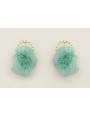 Pendientes perno aro bolitas turquesas con flores 