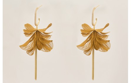 Pendientes flores moldeables mostaza con perno sem