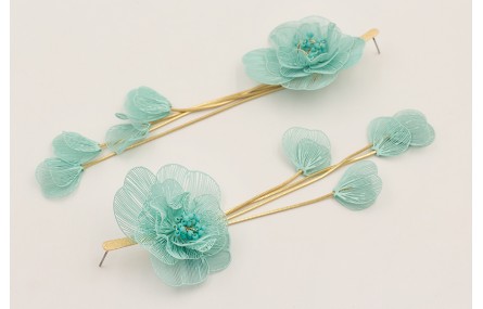 Pendientes lámina satinada con flores moldeables t