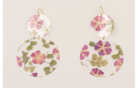 Pendientes lentejuelas discos con flores naturales