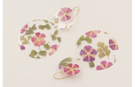 Pendientes lentejuelas discos con flores naturales