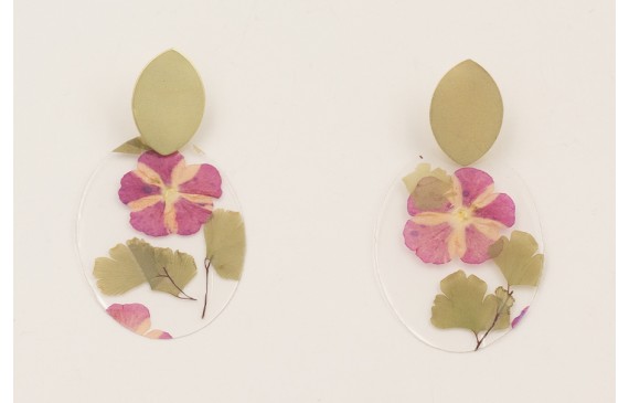 Pendientes perno ovalado dorado mate y lentejuela 