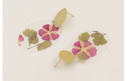 Pendientes perno ovalado dorado mate y lentejuela 