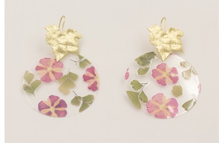 Pendientes perno hoja 5 puntas y disco lentejuela 