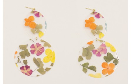 Pendientes lentejuela disco y ovalo con flores nat